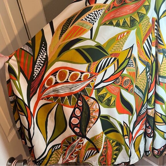 Cato Vibrant Flowy Tropical Satin Extra Wide Leg Palazzo Pants Green Orange M - Picture 5 of 11